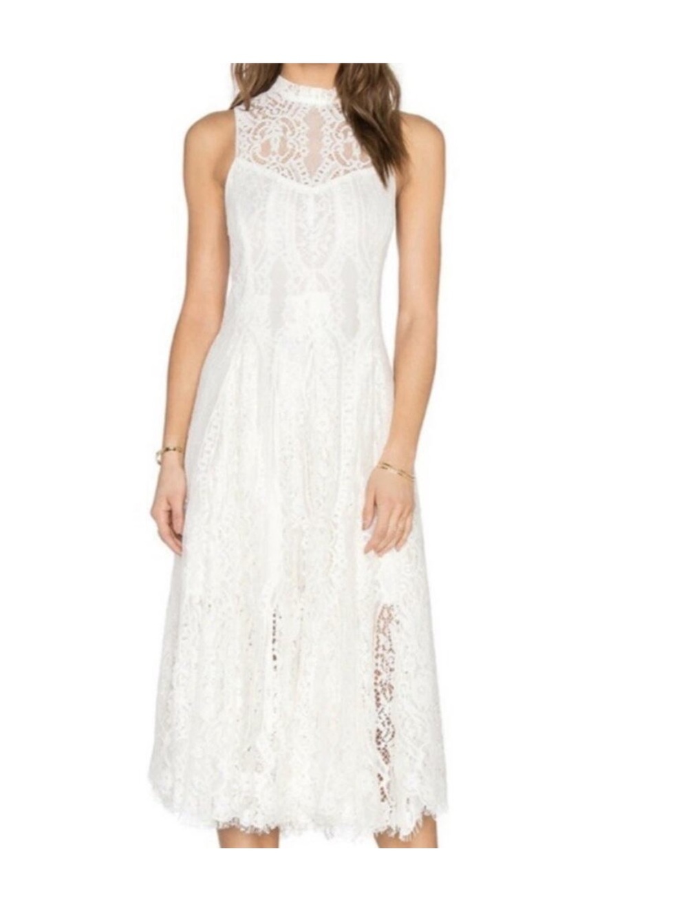 Free People Angel Rays White Lace Maxi Dress Boho Romantic Dress Medium